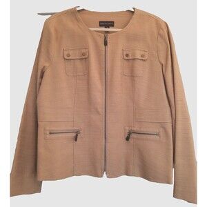 DANA BUCHMAN 16 Gold Zipper Tan Linen Cotton Blazer Jacket